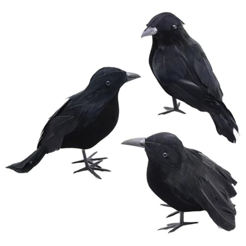 Cuervos de Halloween con plumas artificiales para una decoración realista en interiores y jardín