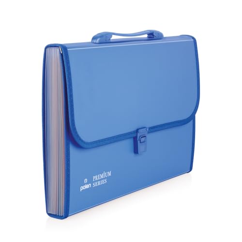 Image of POLEN Premium Series Expanding File Folder with Coloured Inner, 13 Pockets, Handle, and Buckle Closure, Fullscape Size for Travel, Home, Office to Arrange Your Document (Blue)