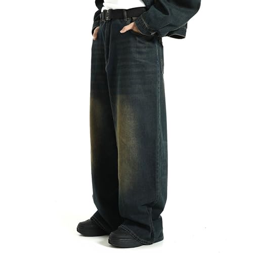 Men's Classic Wide-Leg Baggy Jeans Vintage Relaxed Fit Long Denim Pants Elastic Waist Straight Leg Jean (3X-Large,Retro Bluee1)4