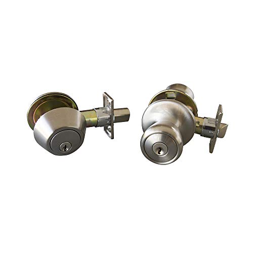 Design House 728683 Terrace 6-Way Universal Entry Door Knob and Deadbolt Combo, Satin