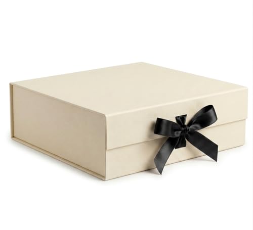 Image of RBS - LARGE Gift Box (34 x 33 x 10cm) Gift Box for Packaging (1 Pack) Hamper Box for Gift Holds Upto 10 kg Gift Packing Box Gift Boxes for Return Gifting Hamper Box (Ivory Crest Black Ribbon)