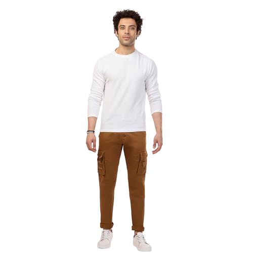 Image of BEEVEE Mens Camel Fixed Waist Cargo Pant with Drawstring.