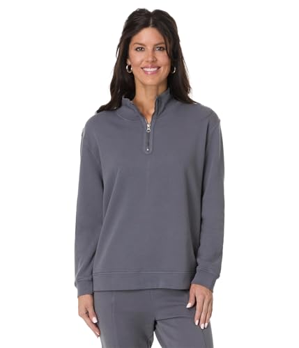 Mod-o-doc Women's Long Sleeve Half Zip Funnel Sweatshirt, Steel