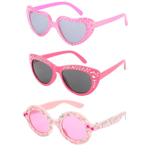 Image of 3 Pairs Kids Sunglasses Girls,UV Protection Sunglasses Toddler Eyewear for Party Favors Beach Glasses Age 3-12