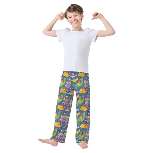ZZXXB Dinosaur Happy Birthday Boys Long Pants Soft Trousers Elastic Waist Kids Lounge Bottoms with Pockets S-XL2