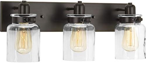 Calhoun Collection 3-Light Clear Glass Farmhouse Bath Vanity Light Antique Bronze