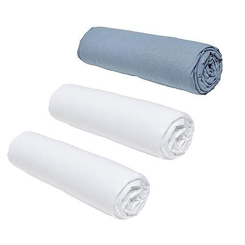 TODAY Essential - Juego de 3 sábanas de 160 x 200 cm, 2 Personas, 100% algodón, Tiza/Mezclilla