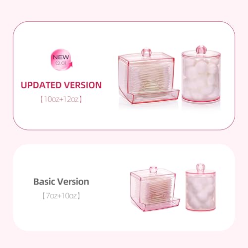 Image of Tbestmax Pink Qtips Dispenser Bathroom Container, 10 /12 oz Big Cotton Ball Holder, Apothecary Jar Organizer for Storage Cotton Swab, Round Pads, Floss Picks