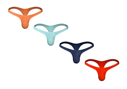 Men's Solid Color Ice Silk Sexy T-back Thongs See-through Low Waisted Slim Ball Pouch Undrepanties