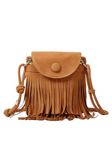 Women's Fringe Suede Crossbody Bag Woven Tassel Boho Clutch Purses Handbag Bucket Bags