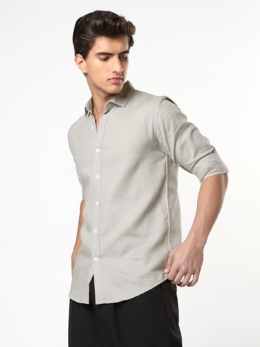 Image of Urbano Fashion Men's Linen Blend Full Sleeve Relaxed Fit Casual Solid Shirt