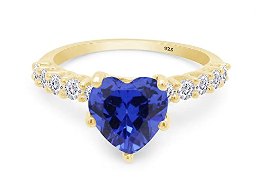 AFFY Heart Shape Simulated Blue Sapphire & White Cubic Zirconia Solitaire Ring in 925 Sterling Silver2