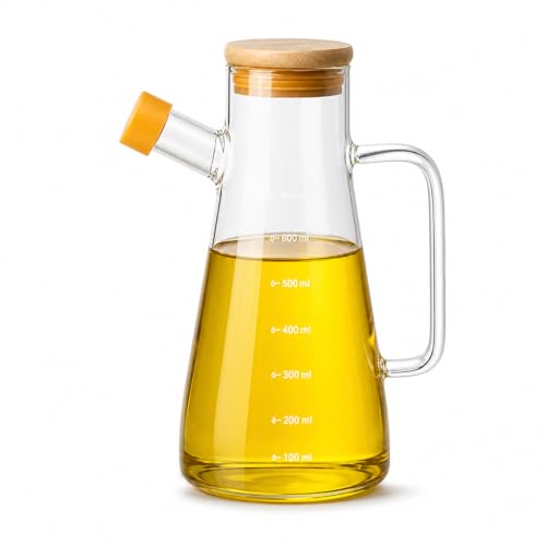 Image of Glass Oil Dispenser Bottle, Anti-Drip Spout, Leakproof Borosilicate Glass Oil Container with Measurement Markings for Kitchen, Olive Oil, Vinegar & Cooking (920, Milliliters)
