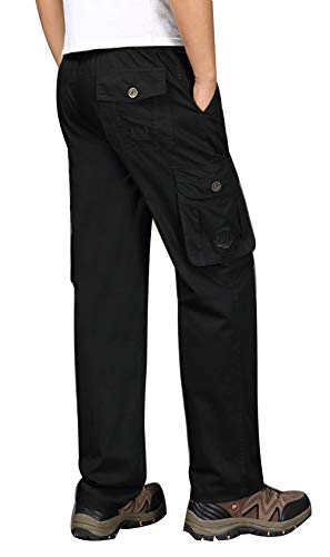 Men's Twill Straight Leg Elastic Waist Workwear Zip Fly Pull On Cargo Pants4