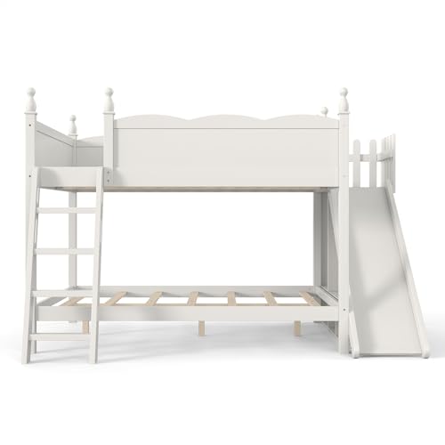 Image of Bellemave Bunk beds Full Over Full with Slide and Stair, Low bunk /loft Bed for Kids,Beige
