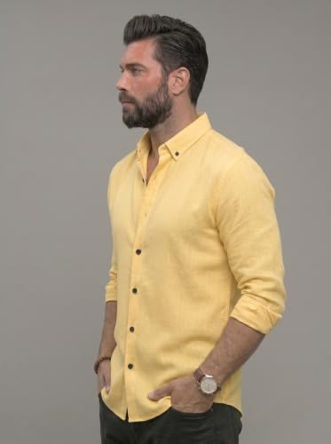 Image of NexaFlair Men's Regular Fit Solid Pattern Laffer Cotton Shirt with Long Sleeve Collared Neck Standard Length and Button Down Closure Type | Mens Casual Shirts | Man's Formal Shirts