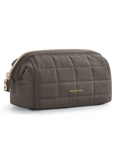 Image of BAGSMART Puffy Padded Travel Makeup Bag, Wide-open Toiletry Bag, Dark Olive | Puffy Padded, Wide-Open Pouch, Makeup Organizer Case, For Women