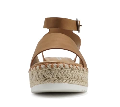 Image of Soda Topic Open Toe Buckle Ankle Strap Espadrilles Flatform Wedge Casual Sandal