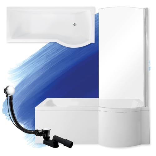 BADLAND Badewanne Original Weiß Acryl Wanne Rechteck INSPIRO 160x70 Rechts KOMPLETTSET SET mit Weiß Acrylschürze + Füßen und Exklusive Chrom Automatik Ablaufgarnitur Made in EU 4in1