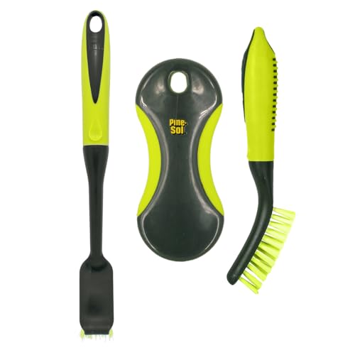 Pine-Sol Scrub Brush Set - Long Handle Cleaning Brushes with Heavy Duty Bristles and Comfort Grip - Scrubbers for Kitchen, Household, and Dishwashing, 3 Pieces
