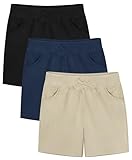 Resinta 3 Pack Girls School Uniform Bermuda Shorts Pull-on Chino Elastic Waist Summer Soft Play Shorts with...