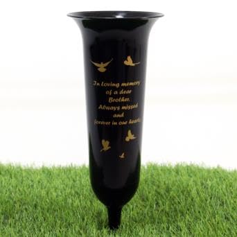 Direct Florist Supplies - Black Plastic Memorial Grave Vase - Various Names Available Verse Graveside Remembrance (Black, Brother)
