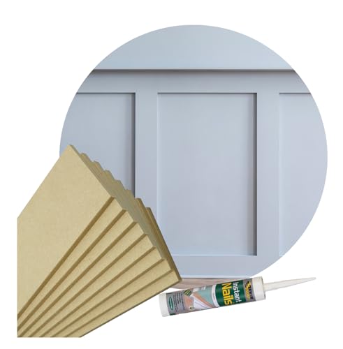 Shaker Style Wall Panelling Kit Pk 5 1000 x 100 x 9mm MDF Feature Wall Stripwood Pack & Adhesive Included Simple mounting Set