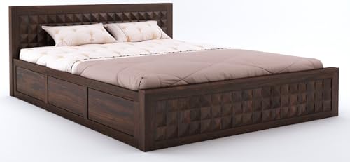 Image of Sheesham Wood King Size Bed with Box Storage and Headboard | Durable Wooden Double Bed Cot Palang Furniture for Bedroom, Living Room, Guest Room, Hotel and Home (Walnut Finish-1 Year Warranty)