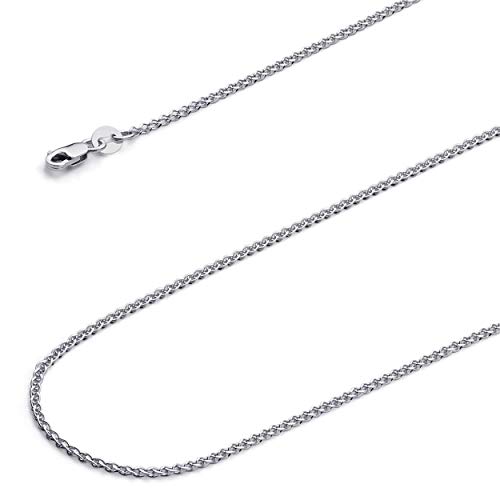 The World Jewelry Center 14K Real White Gold Solid 1.5Mm Flat Open Wheat Chain Necklace With Lobster Claw Clasp - 18" #TOP1