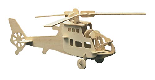 Pebaro 850/3 Holzbausatz Helikopter, 3D Puzzle, Modellbausatz, Basteln mit Holz, Holzpuzzle, vorgestanzte Holzplatte, inkl. Schmirgelpapier, ausbrechen, zusammenstecken, fertig, Geschenkidee