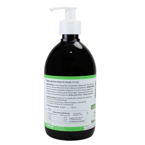Anibio Barf Öl 500ml – All-in-One Öl-Complex 5 mit Kräutern für Hunde | Kaltgepresste Ölmischung mit Omega 3, 6 & 9 | barfen | Barföl | Made in Germany