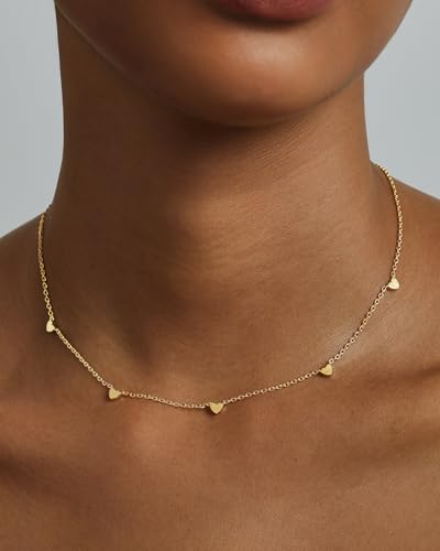 PAVOI 14K Gold Plated Dainty Chain Necklaces for Women - Station Small Motif Pendant Gold Jewelry Gifts - Trendy Heart, Bow, Cross Necklace for Women2