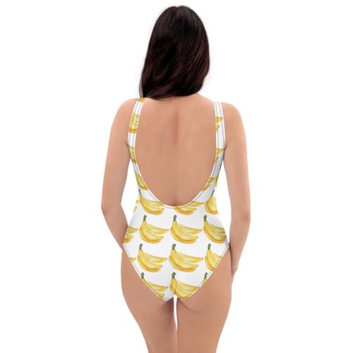 Banana Print One-Piece Swimsuit, Tropical Fruit Swimwear, Fun Summer Look4