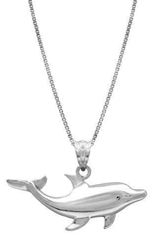 Honolulu Jewelry Company Sterling Silver Dolphin Necklace Pendant with 18" Box Chain