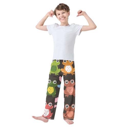 Colorful Frog Love Heart Boys Long Pants Soft Trousers Elastic Waist Kids Lounge Bottoms with Pockets S-XL2