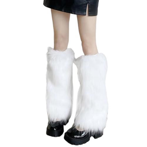 Women Girls Faux Leg Warmer Fall Winter Solid Color Furry Plush Boot Cuffs Warm Socks