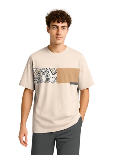 Image of BULLMER Trendy Half Sleeve Oversized Cotton Blend Crew Neck Tshirt for Men
