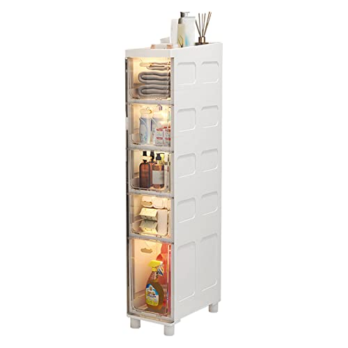 Armario de almacenamiento estrecho con 5 cajones para baño, dormitorio, oficina, cocina, sala de estar, carrito de almacenamiento de plástico con ruedas, 14 cm de ancho