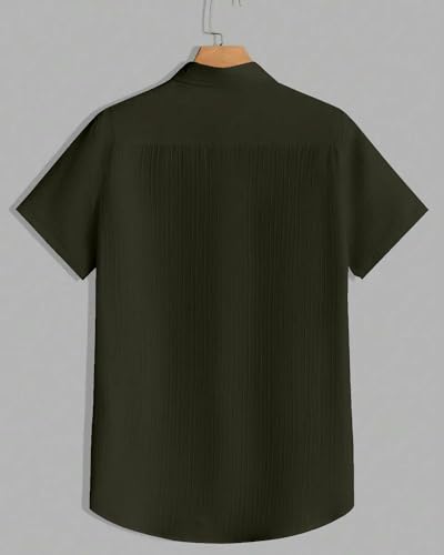 Image of Paralians Men's Regular Fit Solid Pattern Polyester Shirt with Half Sleeve Collar Neck Satandard Length and Button Down Closure Type