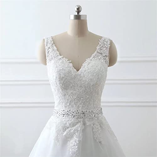 Wedding Dresses For Bride Ball Gown 2023 Lace V Neck Tulle Bridal Dress A Line Wedding Gowns For Women With Train Champagne 6 #TOP3