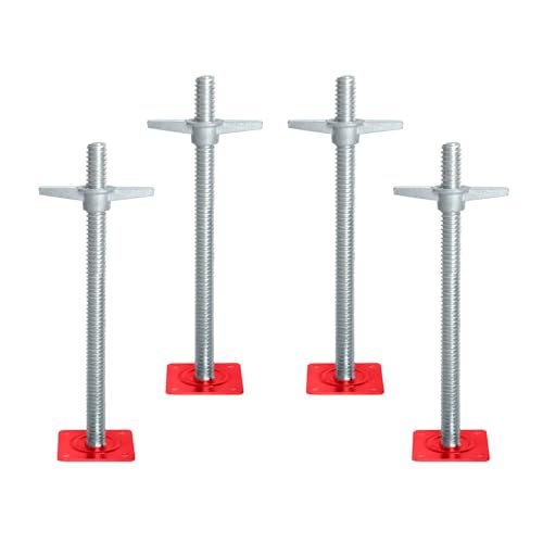 4 Pack 18 Adjustable Leveling Jack Galvanized Solid Screw Jacks with Base Plate for Baker-Style Scaffolding Silver