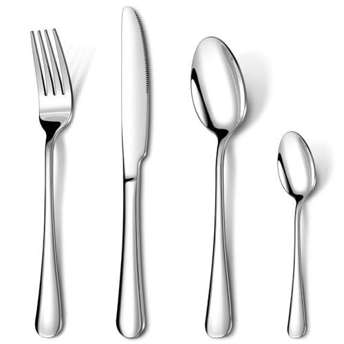Cutlery Set, HONKKU 32 Pieces Stainless Steel Flatware Set for 8 People, Mirror Polished Silverware Set with Spoon Knife and Fork Set for Home Kitchen, Dishwasher Safe