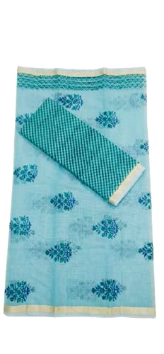 Sakib Art Kota Doria Hand Block Printed Pure Cotton Suit for women and Girl's Dupatta and kurti Without Bottom Unstitched (Sea Green)-picture-32