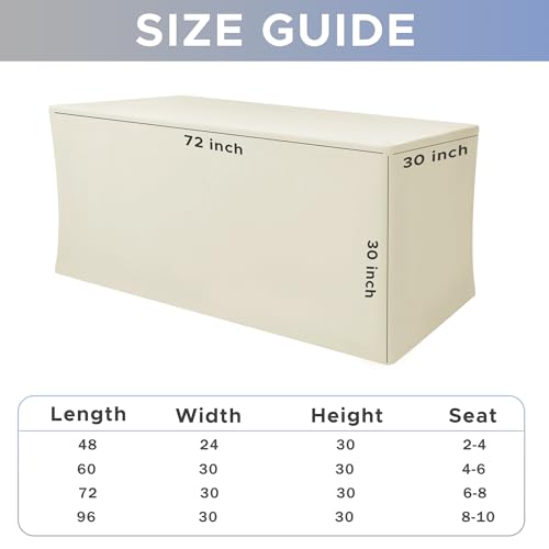 Image of Rectangle Spandex Fitted Tablecloths For Vendor 2 Pcs 72X30 Inch Beige | Wrinkle Resistant Table Covers Protector for 6 Foot Folding Table, Vendor Booths, Parties, Craft Show, Trade Show