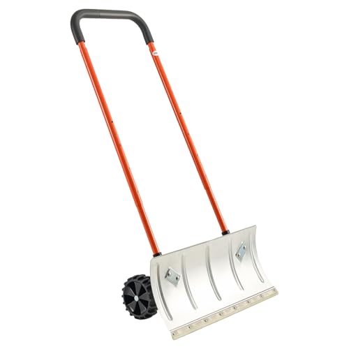 VEVOR 24 inch Snow Pusher Shovel with Wheels, Metal Heavy