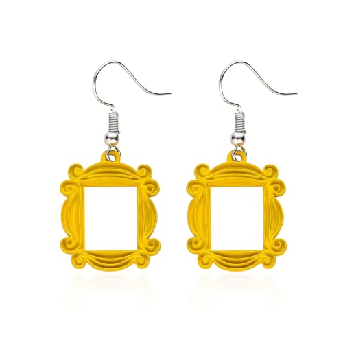 Friends Earrings for Women Unique Yellow TV Show Merchandise Friends Themed Frame Earrings Monica Peephole Door Frame Dangle Drop Earrings 90s Themed Jewelry Gift