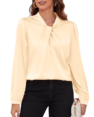 COUXILY Womens Dressy Tops Long Sleeve Silk Satin...