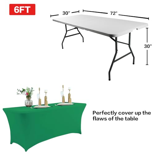 Image of IVAPUPU 2 Pack 4FT Table Cloth for Rectangular Fitted Events Stretch Emerald Green Table Covers Washable Cover Spandex Tablecloth Protector for Party, Wedding, Cocktail, Banquet, Festival