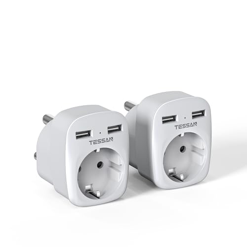 TESSAN 2 Pack Adaptateur Afrique du Sud France avec USB, 3 en 1 Adapter avec 2 USB, 2500W Prise France vers Afrique du Sud, Adapter Type M pour Namibie, Lesotho