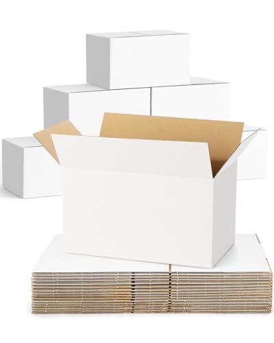 Poever 40-Pack-Small-Shipping-Boxes-10x6x6, Corrugated-Cardboard-Boxes-for-Packaging-Small-Business, White-Boxes-Mailers